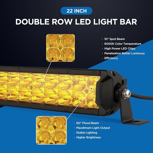 BIGLION.X 22 بوصة شريط إضاءة LED كهرماني 200 وات كومبو بقعة فيضان أصفر صف مزدوج للطرق الوعرة ضوء بار القيادة ضوء العمل in Kuwait
