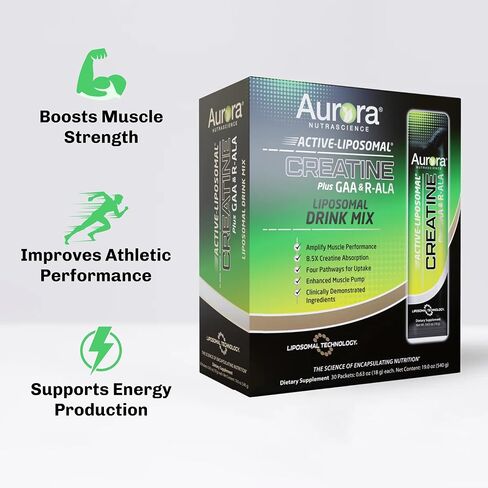 Aurora Nutrascience, Active-Liposomal Creatine + GAA & R-ALA (Alpha Lipoic Acid), Supports Exercise Performance & Muscle Growth, 30 Packets in Saudi Arabia