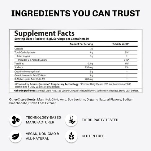 Aurora Nutrascience, Active-Liposomal Creatine + GAA & R-ALA (Alpha Lipoic Acid), Supports Exercise Performance & Muscle Growth, 30 Packets in Saudi Arabia