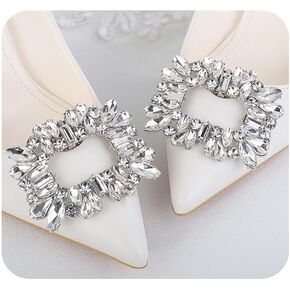 JWICOS 1 Pair Women Square Crystal Shoe Clips Wedding Rhinestone Shoe Clips Shoe Charms Sparkly Shoe Buckles Shoe Jewelry for Prom Party (Style 7)