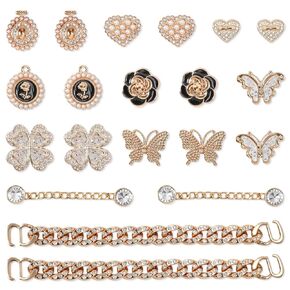 20 Pcs Bling Shoe Charms for Women and Girls Heart Butterfly Clog Shoes Decoration Bling Diamond Bling Chain Charms Cute Shoes Charms Decor for Sandals Party Birthday Gifts