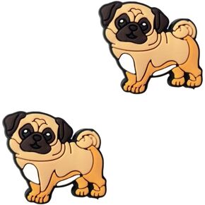 Beige Pug Dog Shoe Charms - Cute Animal Decoration Charms Gift for Boys Kids Teens and Adults - Set of 2