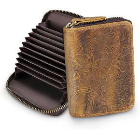 Card Hold Wallet RFID Zipper Card Case Organizer Mini Wallet for Men Women Leather Small Purse with 11 Card Slots