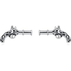 URONE Gun Earrings 925 Sterling Silver Pistol Stud Earrings Gun Jewelry for Women Men