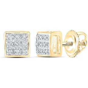 Diamond Earrings Solid 10k Yellow Gold Men's Square Studs 1/20 Ctw. (L = 5mm, W = 5mm, 05 Ctw.)