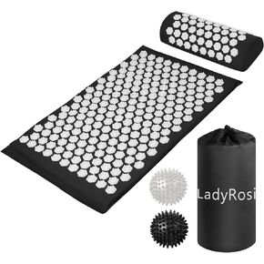LadyRosian Acupressure Mat and Pillow Set with Oxford Bag, for Neck Back Pain, Muscle Relaxation Stress Relief, Relieve Sciatica and Pain Relief Set (Black)