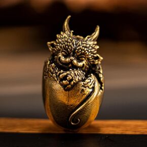 CHOVY Cat Dragon Egg: Vintage Brass Statue Art Crafts, an Exquisite Decorative Ensemble Ideal for Elevating The Ambiance of Home, Office, or Café Spaces (Dragon Egg & Stump)