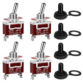 Momentary Toggle Switch for Auto Car Boat，3Pin 15A 250V AC SPDT (ON)-Off-(ON) Heavy Duty 3 Way Toggle Switch with Weatherproof Boot Cap Cover (4Pcs)