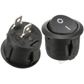 On/Off Button AC Terminal SPST Rocker Switch Waterproof Cap Switcher Round Panel Starter Power Switches for Car RV Truck Boat Marine Auto Motorcycle 6A/250V 10A/125V (Pack of 2)