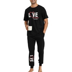EISHOPEER Mens Pajama Set Cotton Soft Sleepwear Lightweight Short Sleeve Tops and Long Pants with Pockets S-XXL