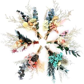 LB Dried Flowers 6Pcs Mini Dried Flower Bouquet Natural Flowers for Crafts Babys Breath Forget Me Not Floral Arrangements Boho Plants for Christmas Birthday Wedding DIY Gift Photo Props Decoration