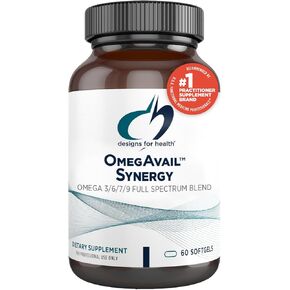 Designs for Health OmegAvail Synergy - Omega Complex for Adults - Omega 3-6-7-9 Fatty Acids from Borage and Macadamia Oil + Triglyceride (TG) Fish Oil with DHA & EPA (60 Softgels)