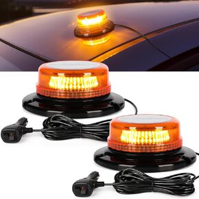 2 Pcs Beacon Lights for Trucks LED Strobe Light, 12V-24V Amber 36 LED Warning Safety Flashing Lights with Magnetic and 16 ft Straight Cord for Vehicle Forklift