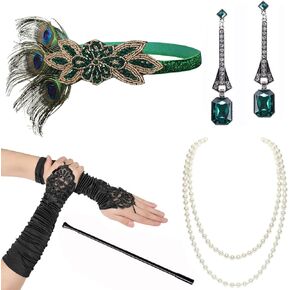 BABEYOND 1920s Flapper Accessories Gatsby Costume Accessories Set 20s Flapper Headband Pearl Necklace Gloves Plastic Holder