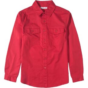 Tronjori Boys Long Sleeve Button Down Casual Woven Shirt Dress Shirt Uniform School Shirt with Two Pockets