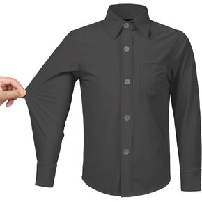 2T-16Y Boys' Stretch Long Sleeve Button Down Toddler Dress Shirt Wrinkle Free Oxford Uniform Shirt with Chest Pocket
