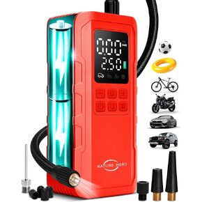 Tire Inflator Portable Air Compressor,150 PSI car tire air Pump Portable with Digital LCD Pressure Gauge,Electric Air Pump for Motorcycle Tires,Bicycle Tires and Balls,Red