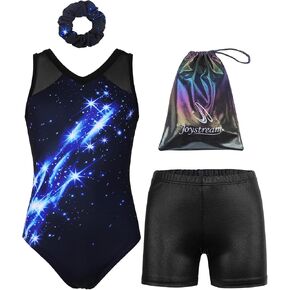 Gymnastics Leotards for Girls With Shorts Packable Sparkly Ballet Dance Mesh Activewear