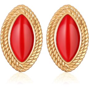 Retro Black Gold Earrings for Women, Trendy Vintage Stud 18K Gold Statement Black Onyx Earring Jewelry