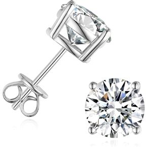 1-6CT Moissanite Stud Earrings for Women, C4P Setting D Color 925 Sterling Silver Earrings with Certificate of Authenticity