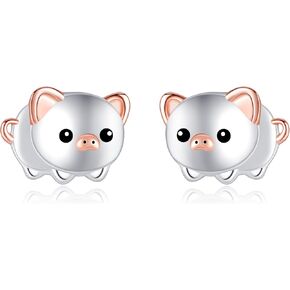 URONE Pig Earrings 925 Sterling Silver Pig Earrings Studs Pig Jewelry Gifts for Pig Lovers