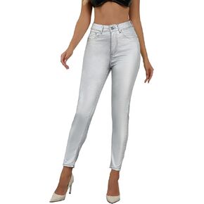 High Waist PU Leather Pants Stretch Skinny Disco Metallic Legging Pants Lightweight Tights Neon Pants