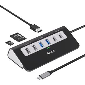 USB C Hub, INTPW 9-in-1 USB C Hub Multiport Adapter with 4K HDMI, PD 100W, USB-C and 2 USB A 3.0 5Gbps, 2 USB A 2.0, SD/TF Card Reader, Aluminum USB C to USB Hub for iPhone 16/15 Series, MacBook, iPad