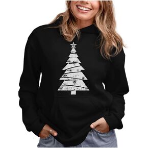 Tstars Big White Xmas Tree Ugly Christmas Hoodie for Women Teen Girls Holiday Pullover Hoodies