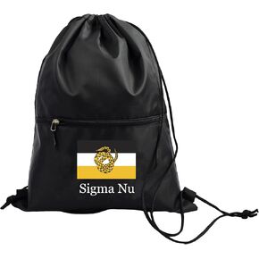 Sorority Shop Sigma Nu Fraternity Black Drawstring Backpack, Sports Bag, Travel Carryall
