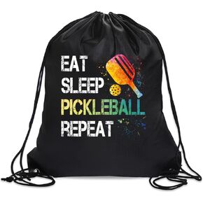 Eat Sleep Pickleball Repeat Drawstring Backpack For Men Women, Waterproof Sport Sackpack For Pickleball Lover Pickleball Fan, Funny Birthday Christmas String Gym Bag Gifts For Dad Mom