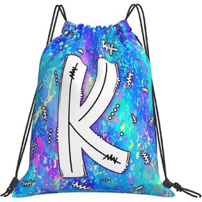 Drawstring Backpack Bag Sport Gym Sackpack Initial Blue Draw String Cinch Bags Bulk String Backpack Storage Bag for Women Men Letters J in Saudi Arabia