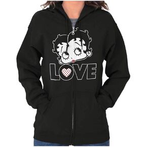 Brisco Brands Betty Boop Love Cute Girly Cartoon Zip Hoodie Sweatshirt Women