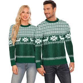 Babioboa Christmas Sweater for Men Women Snowflake Reindeer Xmas Crewneck Knitted Sweater Couple Matching Pullover Jumper Top
