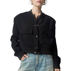 Womens Cropped Bomber Jackets Casual Button Down Stand Collar Varsity Jackets Shackets Coats With Pockets