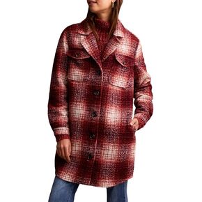 Tribal Women's Boucle Plaid Jacket Flap-top Patch Chest Pockets with Notch Collar