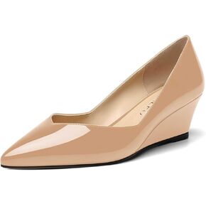 NUMALEO Womens Office Patent Pointed Toe Casual Slip On Solid Wedge Low Heel Pumps Shoes 2 Inch