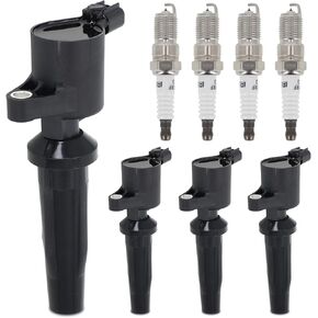 Sorghum Ignition Coil Pack and Spark Plugs Compatible with Mazda 3 6 Tribute Ford Focus Escape EcoSport Fusion Transit Connect Ranger Mercury Mariner Replace# UF621 FD505 DG-507 DG-541 C1658 Set of 4