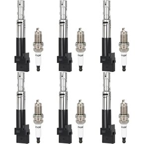 ECCPP Ignition Coil 6 ignition coils wilth 6 iridium Spark Plugs UF404,for Volkswagen Jetta 2002-2004, Golf 2002-2005, 2.8LUF404