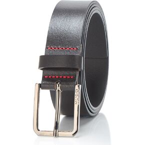 HUGO mens Engraved Logo Antique Buckle Leather Belt