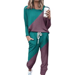 Women's Two Piece Sweatsuit Lounge Pajamas Set Outfit Long Sleeve Crewneck Pullover Tops and Long Pants Tracksuit