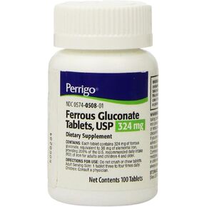 Ferrous Gluconate Tablets, 324mg, 100 Count