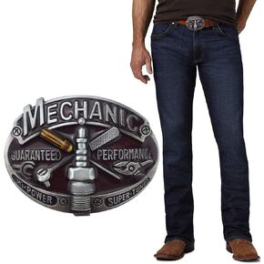 XGALBLA Belt Buckle Western Cowboy Adult Mens Red Enamel Mechanic Tool Oval Guaranteen Performance