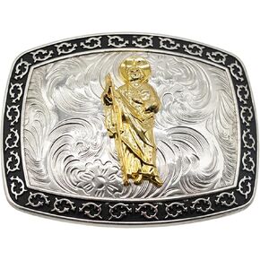 WMG Western St Jude Belt Buckle Gold Silver Saint Jude San Judas Cowboy Buckle Hebilla Vaquero Rodeo…