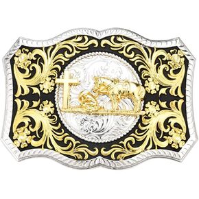 Religion Cross Kneeling Prayer Rooster Horse Golden Belt Buckle for Men Women│Rodeo Texas Floral Belt Buckle