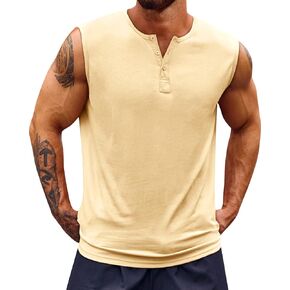 Runcati Men's Workout Tank Tops Sleeveless Muscle Gym Slim Fit Henley Shirt Casual Basic Summer Beach Tops