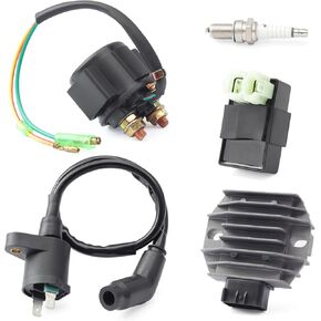 30410-HN6-000 CDI Box Ignition Coil Kit Compatible with Honda Recon 250 TRX250TE TRX250TM TRX250EX TRX250X 1997-2021, with Voltage Regulator Rectifier Starter Relay Solenoid & Spark Plug