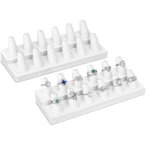 MOOCA 2 Pcs Set Priumen White Faux Leather Finger Ring Display Jewelry Organizer of 12 Rings Display Jewelry Ring Holder Stand, Jewelry Ring Stands, Jewelry display of Leatherette Ring Stand