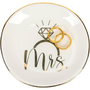 Mrs Engagement-Ring-Dish Wedding-Ring-Dish-Holder Ceramic-Jewelry-Tray for Fiance Bridal Her Women Ladies Girls