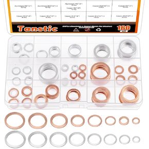 Tanstic 160Pcs Oil Drain Plug Crush Washer Assortment Oil Drain Plug Gasket Assortment Oil Crush Washers Aluminum Washers Copper Washers for Automotive (M6 M8 M10 M12 M14 M16 M18 M20)
