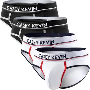 Casey Kevin Men's Cotton Briefs Wide Waistband No Fly Underwear Briefs for Men 4 Pack